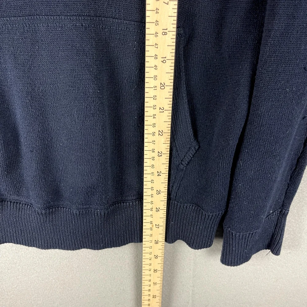 J Crew Hooded Sweater Mens Medium Blue Clasp‎ Buckle Pockets Cotton Pullover